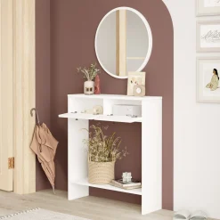 Mobili Da Ingresso > Dmora Mobile da Ingresso Specchio Incluso Modulabile 80x24x90h cm, 2 Ante - Chiarano Bianco
