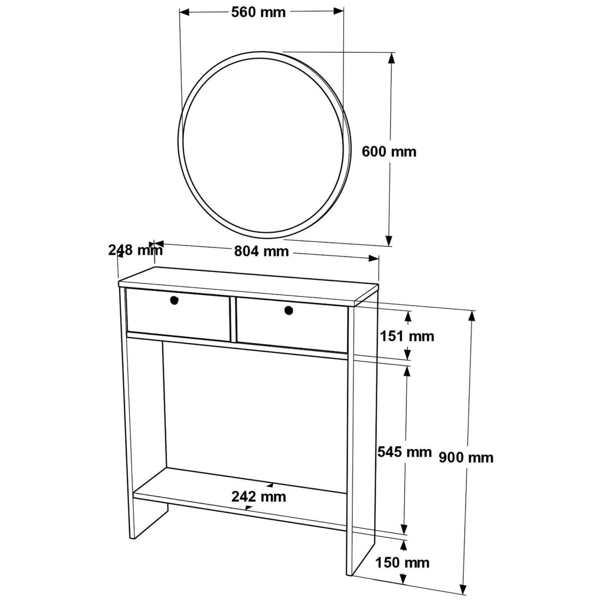 Mobili Da Ingresso > Dmora Mobile da Ingresso Specchio Incluso Modulabile 80x24x90h cm, 2 Ante - Chiarano Bianco