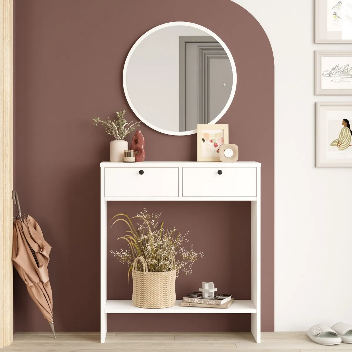 Mobili Da Ingresso > Dmora Mobile da Ingresso Specchio Incluso Modulabile 80x24x90h cm, 2 Ante - Chiarano Bianco