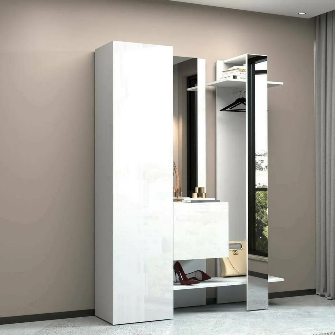 Mobili Da Ingresso > Dmora Mobile da ingresso da parete 3 ante rovere e bianco 91x94h cm - Scultore Bianco, Marrone Rovere