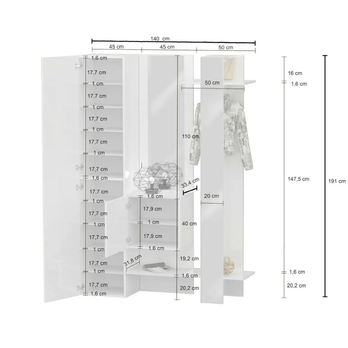 Mobili Da Ingresso > Dmora Mobile da ingresso da parete 3 ante rovere e bianco 91x94h cm - Scultore Bianco, Marrone Rovere