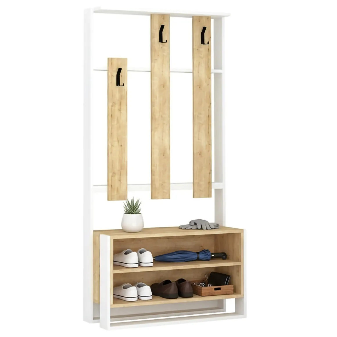 Mobile da ingresso da parete bianco e quercia 90x180h cm - Toraji