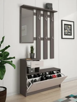 Ingresso > Dmora Mobile da ingresso Garolfo, 100x25h180 cm, Bianco e Betulla