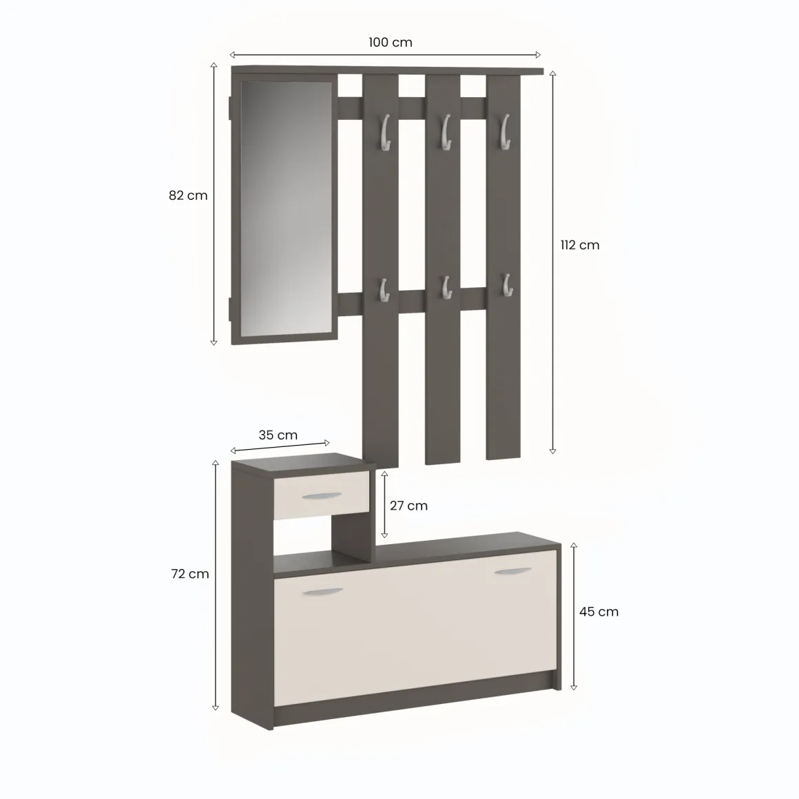 Ingresso > Dmora Mobile da ingresso Garolfo, 100x25h180 cm, Bianco e Betulla