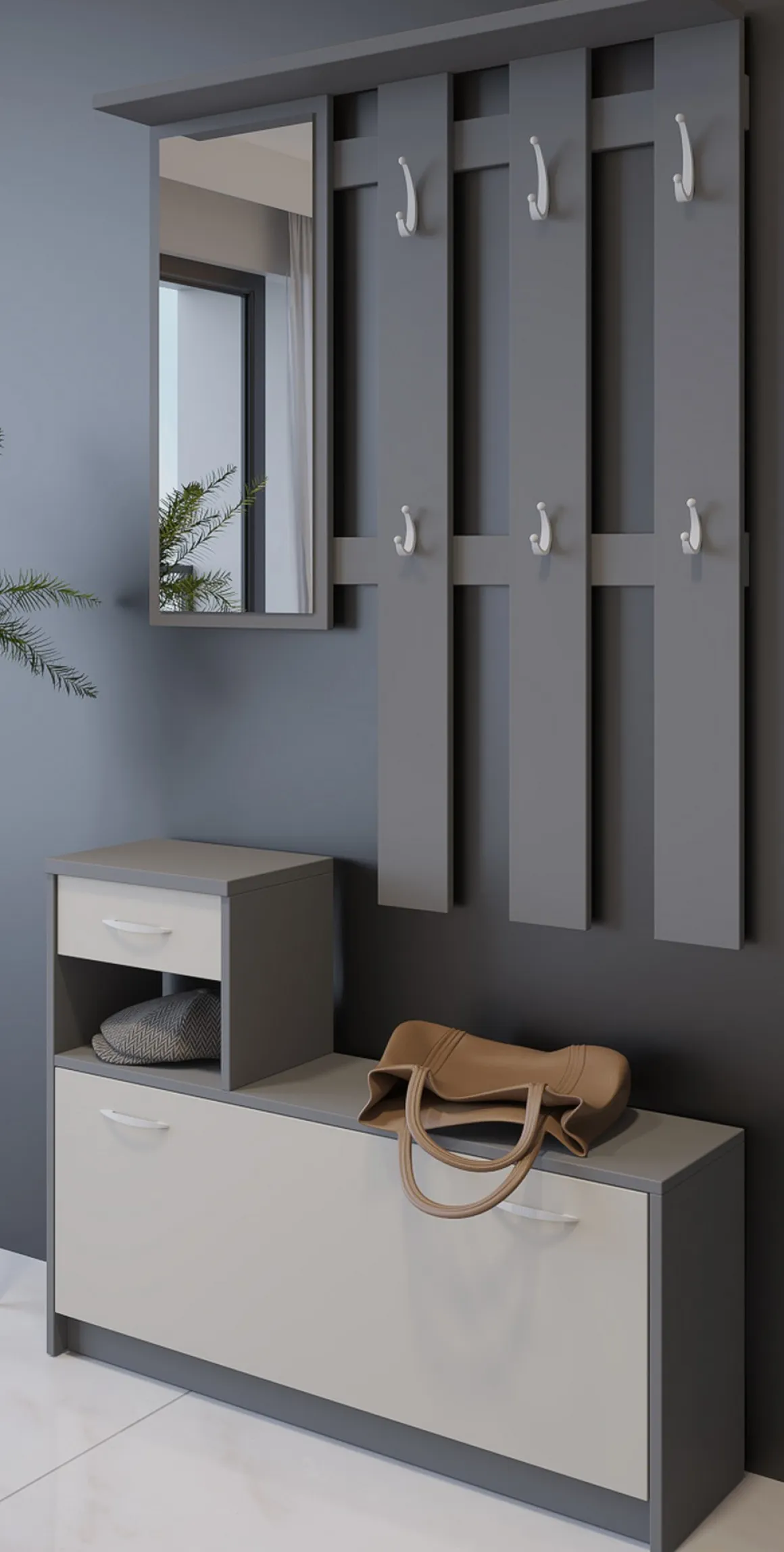 Mobile da ingresso Garolfo, 100x25h180 cm, Beige e Grigio