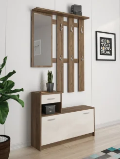 Mobile da ingresso Garolfo, 100x25h180 cm, Quercia e Bianco