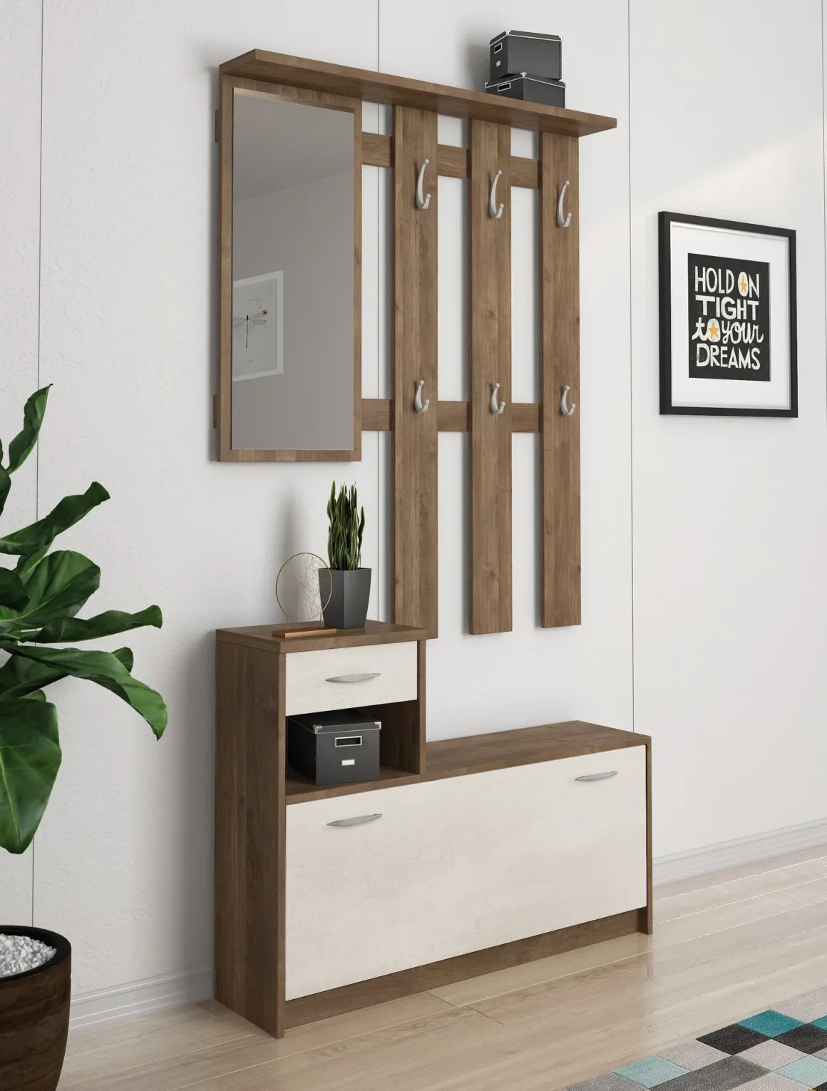 Mobile da ingresso Garolfo, 100x25h180 cm, Quercia e Bianco