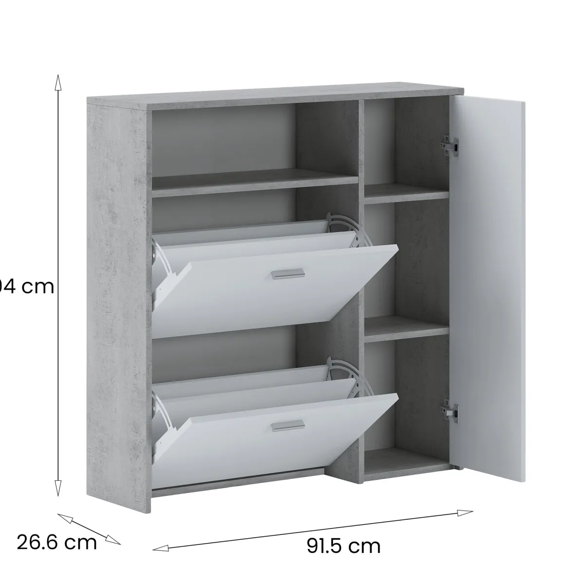 Mobili Da Ingresso > Dmora Mobile da Ingresso Grigio Cemento Bianco 04-mag Paia 3 Ripiani 91.5x26.6x94h cm, 3 Ante - Scultore Bianco, Grigio Cemento