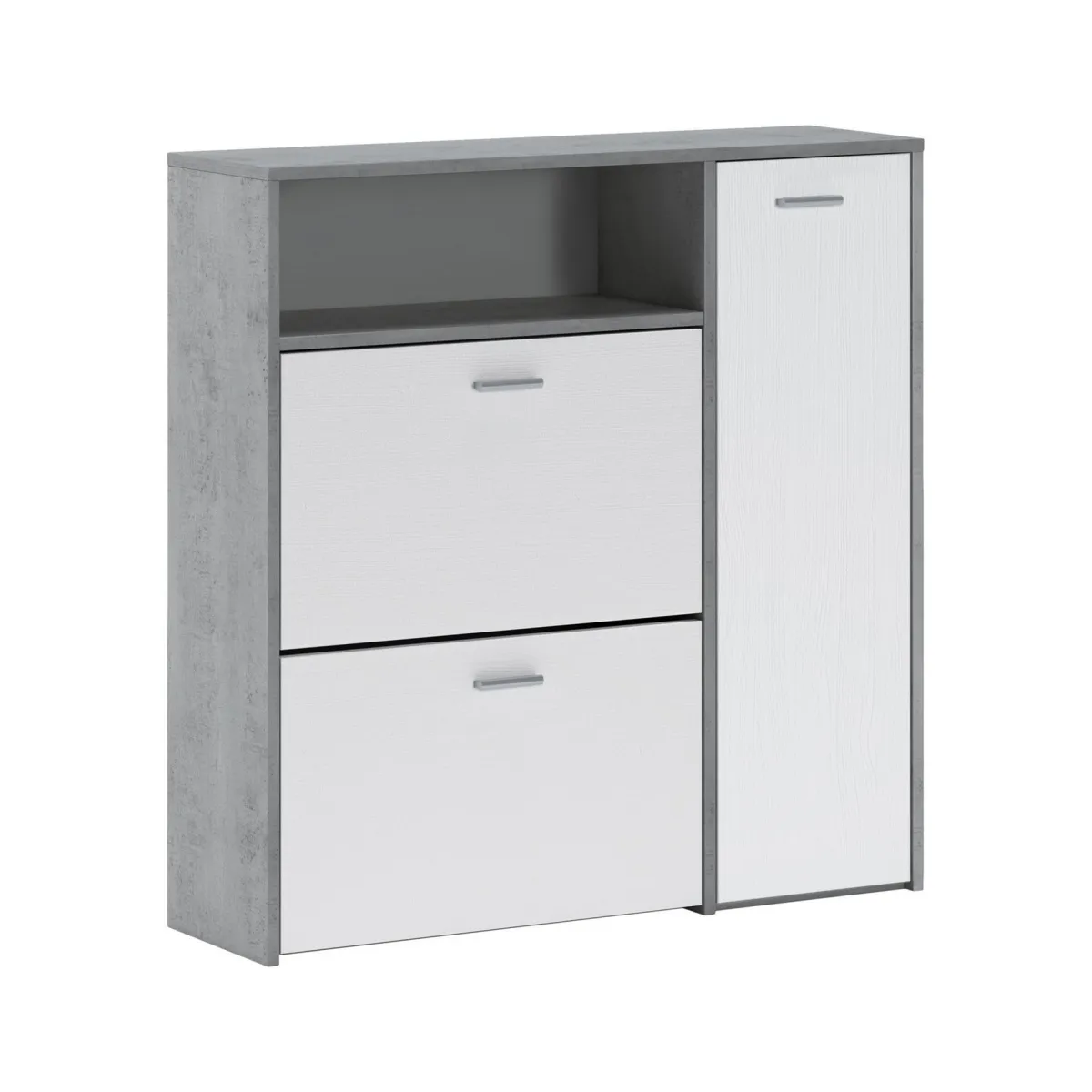 Mobili Da Ingresso > Dmora Mobile da Ingresso Grigio Cemento Bianco 04-mag Paia 3 Ripiani 91.5x26.6x94h cm, 3 Ante - Scultore Bianco, Grigio Cemento