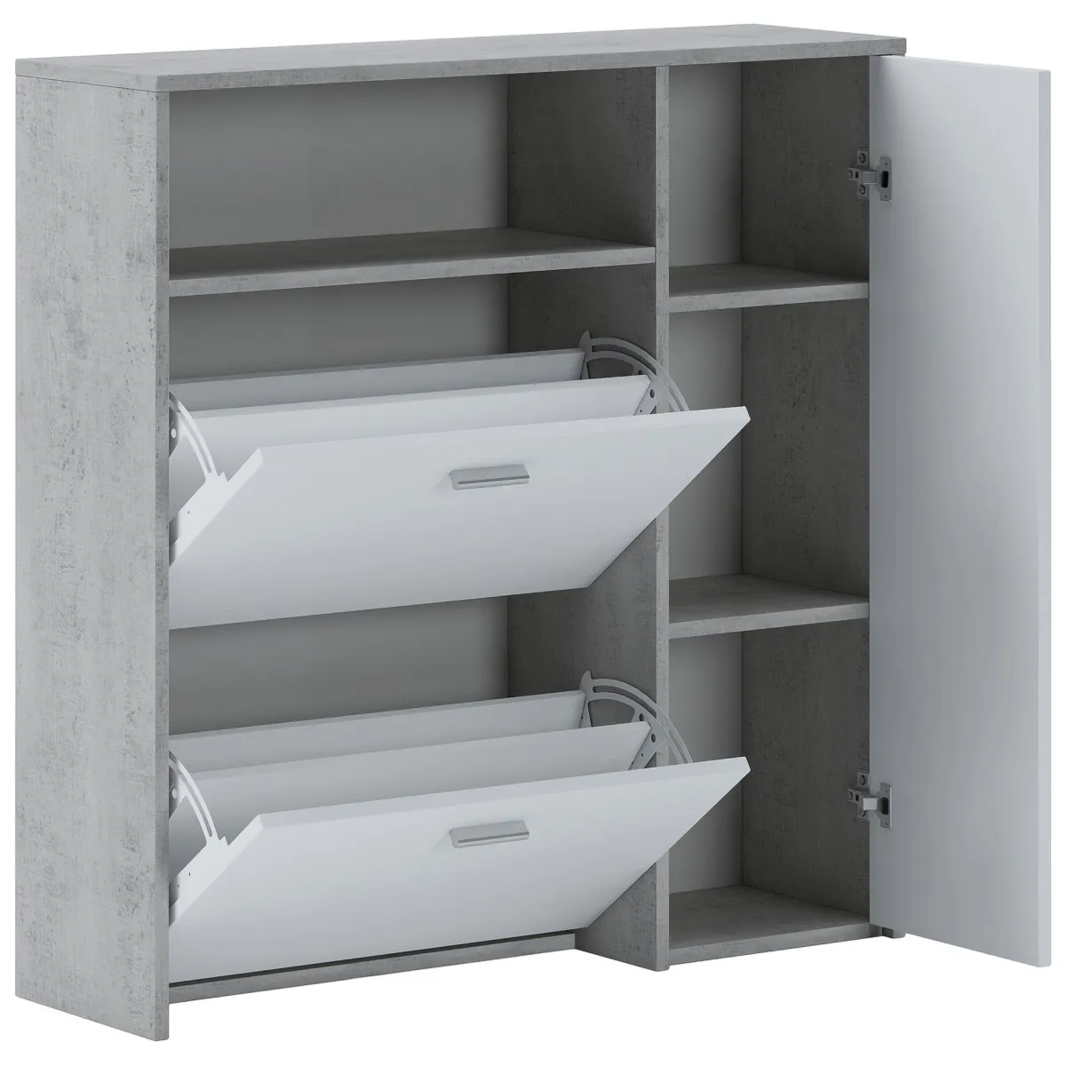 Mobili Da Ingresso > Dmora Mobile da Ingresso Grigio Cemento Bianco 04-mag Paia 3 Ripiani 91.5x26.6x94h cm, 3 Ante - Scultore Bianco, Grigio Cemento