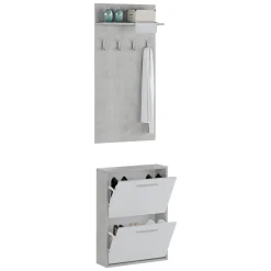 Mobile da Ingresso Grigio Cemento Bianco Paia Cassetti 54x28x181h cm, Ripiani - Sestola