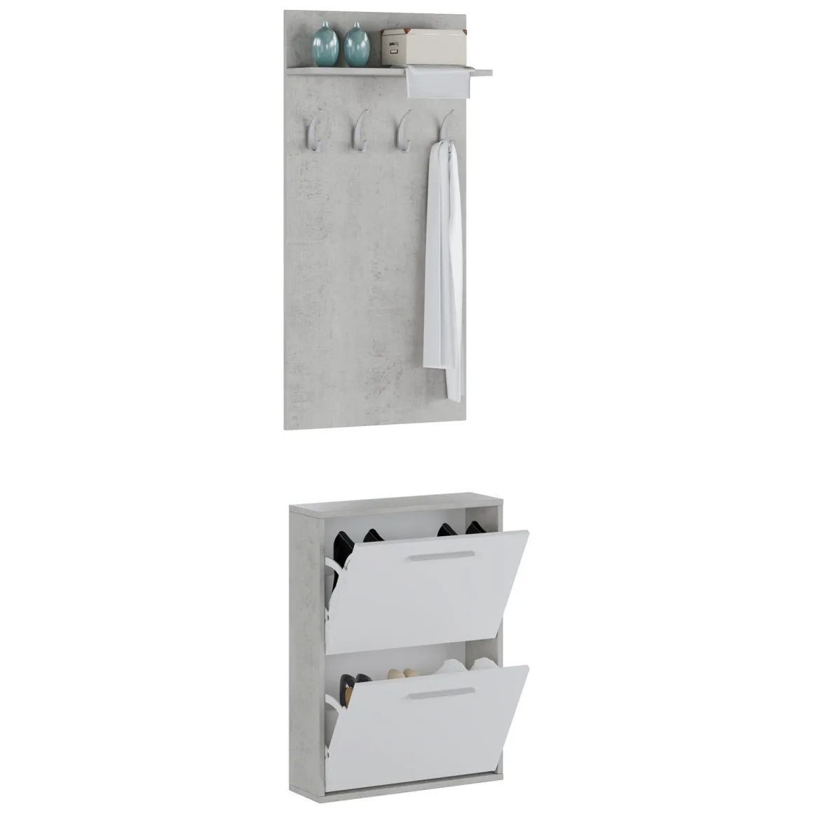 Mobile da Ingresso Grigio Cemento Bianco Paia Cassetti 54x28x181h cm, Ripiani - Sestola