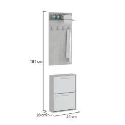 Mobile da Ingresso Grigio Cemento Bianco Paia Cassetti 54x28x181h cm, Ripiani - Sestola