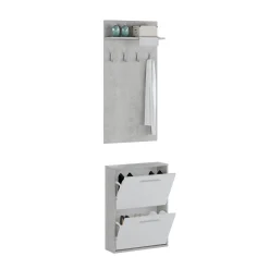 Mobile da Ingresso Grigio Cemento Bianco Paia Cassetti 54x28x181h cm, Ripiani - Sestola