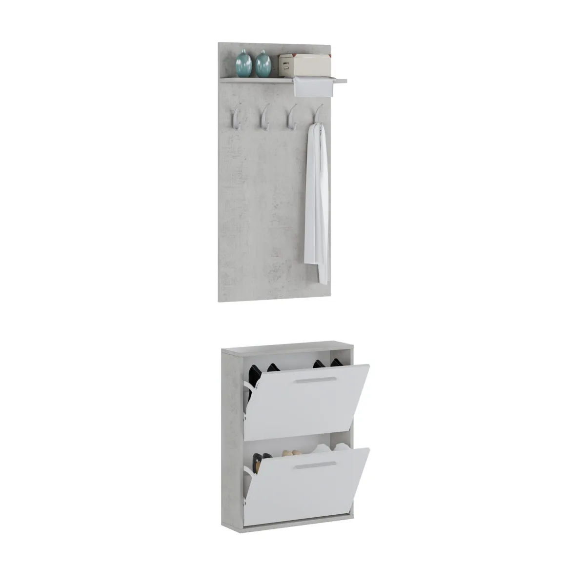 Mobile da Ingresso Grigio Cemento Bianco Paia Cassetti 54x28x181h cm, Ripiani - Sestola