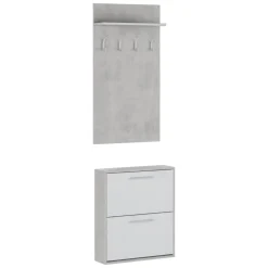 Mobile da Ingresso Grigio Cemento Bianco Paia Cassetti 54x28x181h cm, Ripiani - Sestola