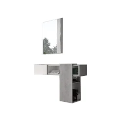 Mobile da Ingresso Grigio Cemento Bianco Specchio Incluso un Ripiano 100x31x75h cm, Appendiabiti - Limbadi