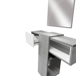 Mobile da Ingresso Grigio Cemento Bianco Specchio Incluso un Ripiano 100x31x75h cm, Appendiabiti - Limbadi