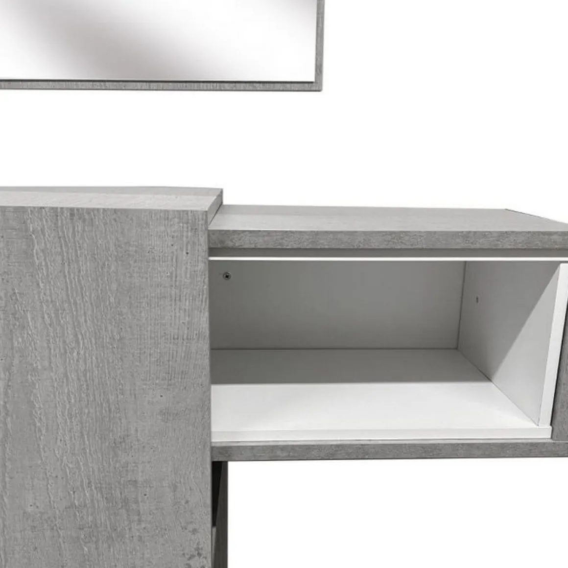 Mobile da Ingresso Grigio Cemento Bianco Specchio Incluso un Ripiano 100x31x75h cm, Appendiabiti - Limbadi