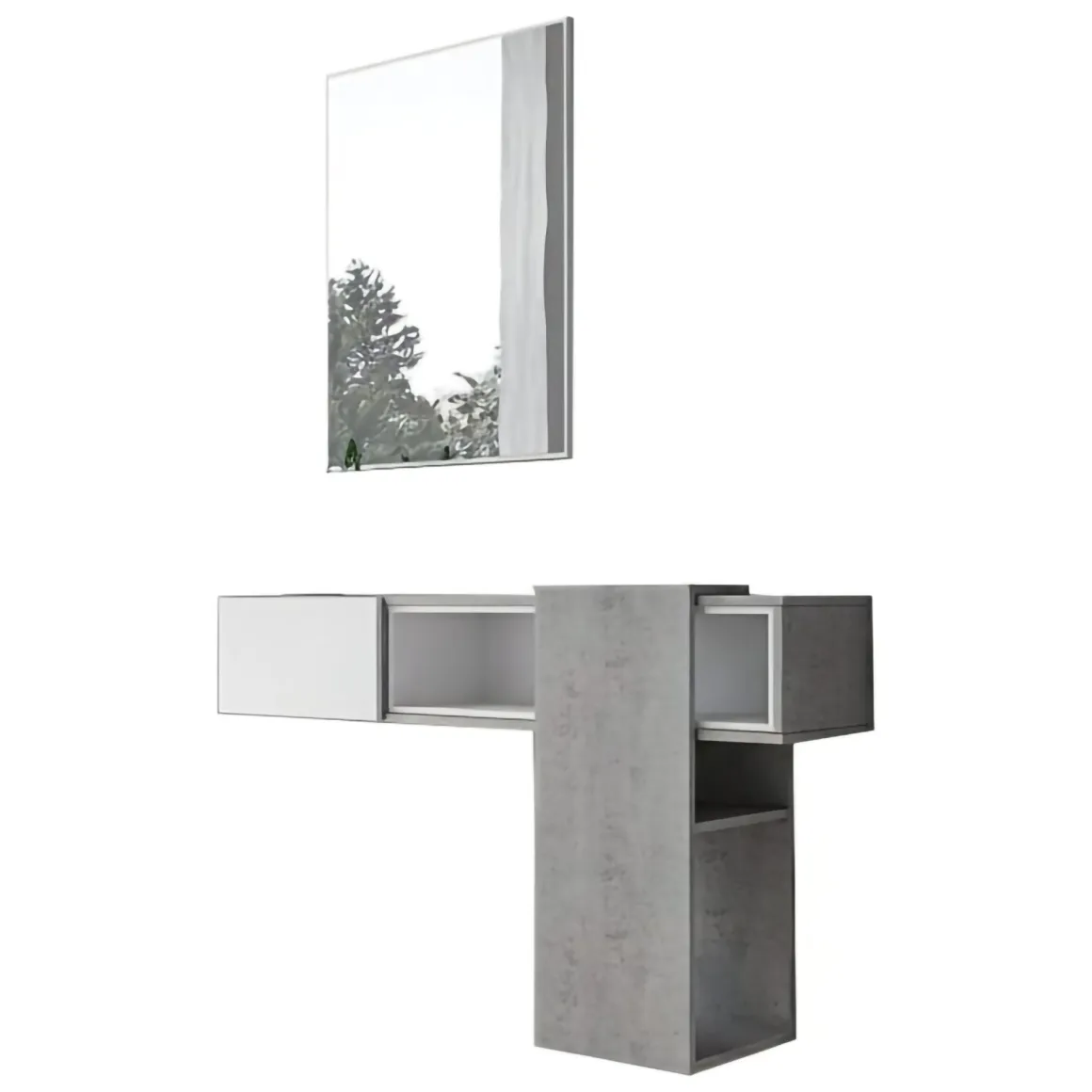 Mobile da Ingresso Grigio Cemento Bianco Specchio Incluso un Ripiano 100x31x75h cm, Appendiabiti - Limbadi