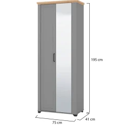 Mobile da Ingresso Grigio Marrone Rovere Nodi Specchio Incluso 3 Ripiani 75x41x194.5h cm, Appendiabiti - Coggiola