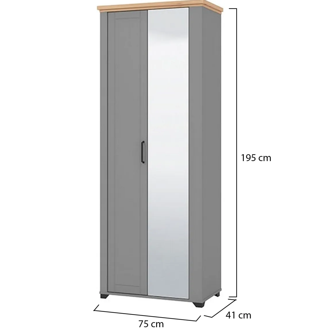 Mobile da Ingresso Grigio Marrone Rovere Nodi Specchio Incluso 3 Ripiani 75x41x194.5h cm, Appendiabiti - Coggiola