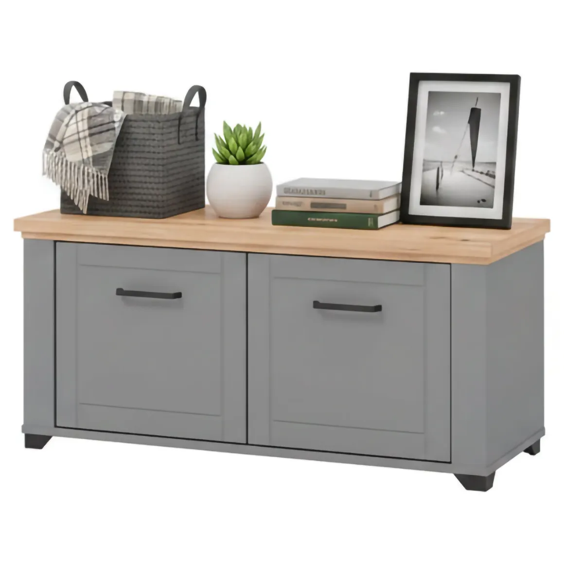 Mobile da Ingresso Grigio Marrone Rovere un Ripiano 2 Ante 103.5x41x47.5h cm, 2 Vani - Menfi