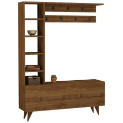 Mobile da Ingresso Marrone Noce Appendiabiti 6 Ripiani 120x32x162h cm, Apertura a Ribalta - Gordona