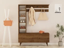 Mobili Da Ingresso > Dmora Mobile da Ingresso Marrone Noce Bianco Specchio Incluso 2 Ripiani 105x30x85h cm, Modulabile - Gazzuolo Bianco, Marrone Noce