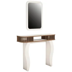 Mobili Da Ingresso > Dmora Mobile da Ingresso Marrone Noce Bianco Specchio Incluso 2 Ripiani 105x30x85h cm, Modulabile - Gazzuolo Bianco, Marrone Noce