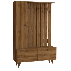 Mobile da Ingresso Marrone Noce Nero Appendiabiti 6 Ripiani 112x35x170h cm, Apertura a Ribalta, Battente - Cairate