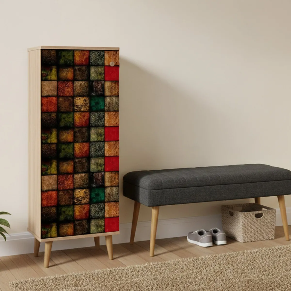 Mobili Da Ingresso|Ingresso > Dmora Mobile da Ingresso Marrone Quercia Nero Antracite 16 Paia Cassetti 50x38x135h cm, 7 Ripiani - Podgorica Nero Antracite, Marrone Quercia