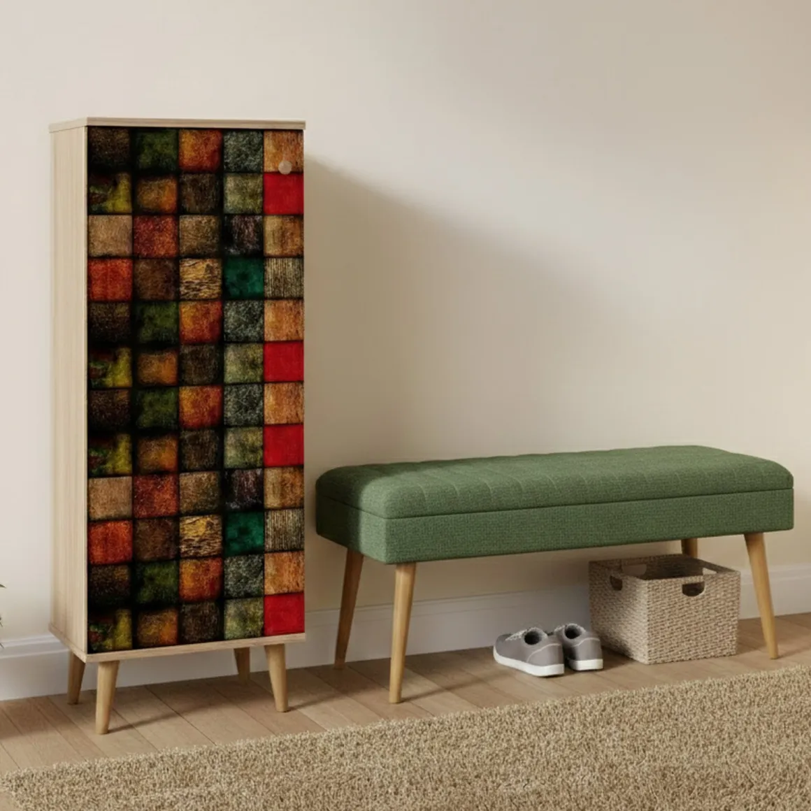 Mobile da Ingresso Marrone Quercia Verde 16 Paia Cassetti 50x38x135h cm, 7 Ripiani - Podgorica