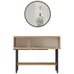 Mobili Da Ingresso > Dmora Mobile da Ingresso Marrone Rovere Beige Effetto paglia di Vienna 100x30x76h cm, 2 Ripiani - Recale Beige, Marrone Rovere