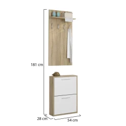 Mobile da Ingresso Marrone Rovere Bianco Paia Cassetti 54x28x181h cm, Ripiani - Sestola