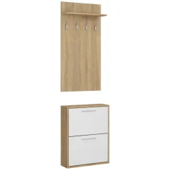 Mobile da Ingresso Marrone Rovere Bianco Paia Cassetti 54x28x181h cm, Ripiani - Sestola