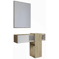 Mobili Da Ingresso > Dmora Mobile da Ingresso Marrone Rovere Chiaro Nero un Cassetto 2 Ripiani 51.5x35x98h cm, Un'anta - Trevi Nero, Marrone Rovere chiaro