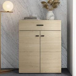 Mobile da Ingresso Marrone Rovere Chiaro Nero un Cassetto 2 Ripiani 77x35x98h cm, 2 Ante - Torrice