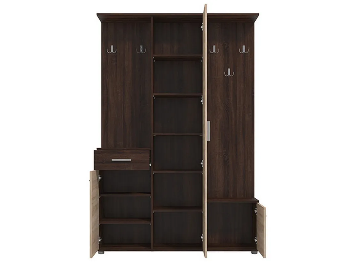 Mobile da Ingresso Marrone Rovere Marrone Noce Specchio Incluso un Cassetto 133.5x33x197.5h cm, 9 Ripiani - Volpara