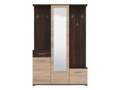 Mobile da Ingresso Marrone Rovere Marrone Noce Specchio Incluso un Cassetto 133.5x33x197.5h cm, 9 Ripiani - Volpara