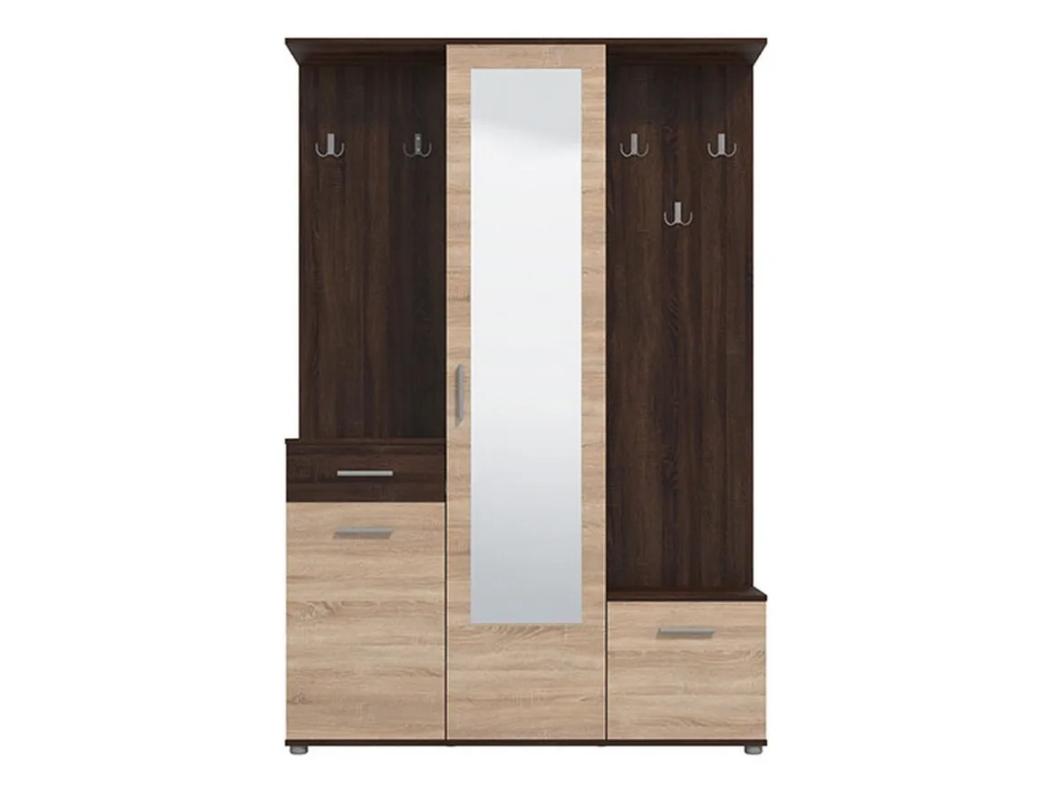 Mobile da Ingresso Marrone Rovere Marrone Noce Specchio Incluso un Cassetto 133.5x33x197.5h cm, 9 Ripiani - Volpara