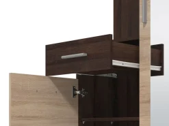 Mobile da Ingresso Marrone Rovere Marrone Noce Specchio Incluso un Cassetto 133.5x33x197.5h cm, 9 Ripiani - Volpara