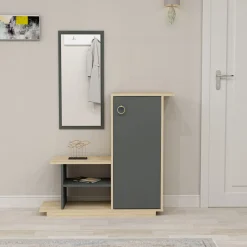 Mobili Da Ingresso > Dmora Mobile da Ingresso Marrone Rovere Nero Antracite Specchio Incluso un Cassetto 49x31x90h cm, 3 Ripiani - Equense Nero Antracite, Marrone Rovere