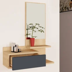 Mobile da Ingresso Marrone Rovere Nero Antracite Specchio Incluso un Cassetto 60x31x90h cm, 3 Ripiani - Minerbe