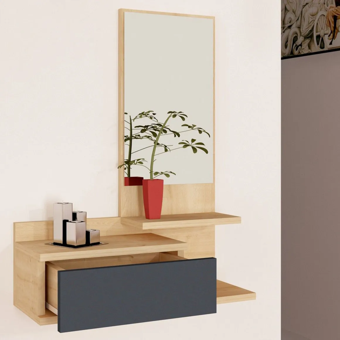 Mobili Da Ingresso > Dmora Mobile da Ingresso Marrone Rovere Nero Appendiabiti 2 Ripiani 113x35x49h cm, Apertura a Ribalta - Serina Nero, Marrone Rovere