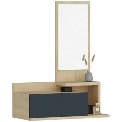 Mobile da Ingresso Marrone Rovere Nero Antracite Specchio Incluso un Cassetto 60x31x90h cm, 3 Ripiani - Minerbe