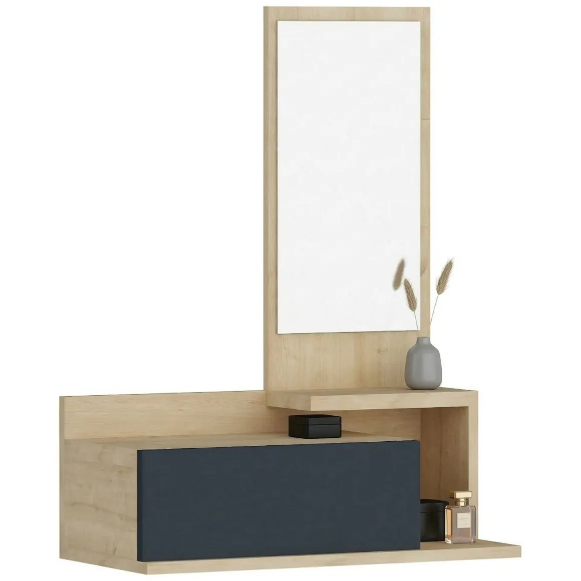 Mobili Da Ingresso > Dmora Mobile da Ingresso Marrone Rovere Nero Appendiabiti 2 Ripiani 113x35x49h cm, Apertura a Ribalta - Serina Nero, Marrone Rovere