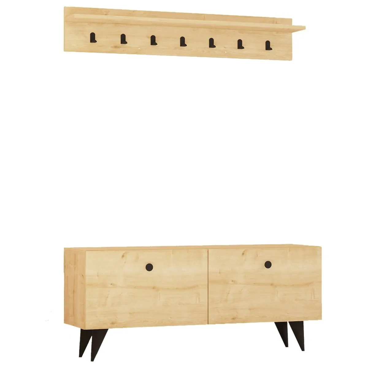 Mobili Da Ingresso > Dmora Mobile da Ingresso Marrone Rovere Nero Appendiabiti 2 Ripiani 113x35x49h cm, Apertura a Ribalta - Serina Nero, Marrone Rovere