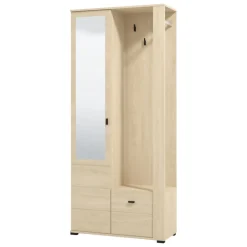 Mobile da Ingresso Marrone Rovere Nero Specchio Incluso 6 Ripiani 87x36x197h cm, Appendiabiti - Vique