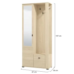 Mobile da Ingresso Marrone Rovere Nero Specchio Incluso 6 Ripiani 87x36x197h cm, Appendiabiti - Vique